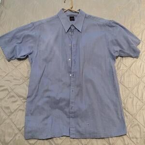 Short Sleeve Baggy Y2K Button Down Dress Shirt Mens L Light Blue Quality Fabric